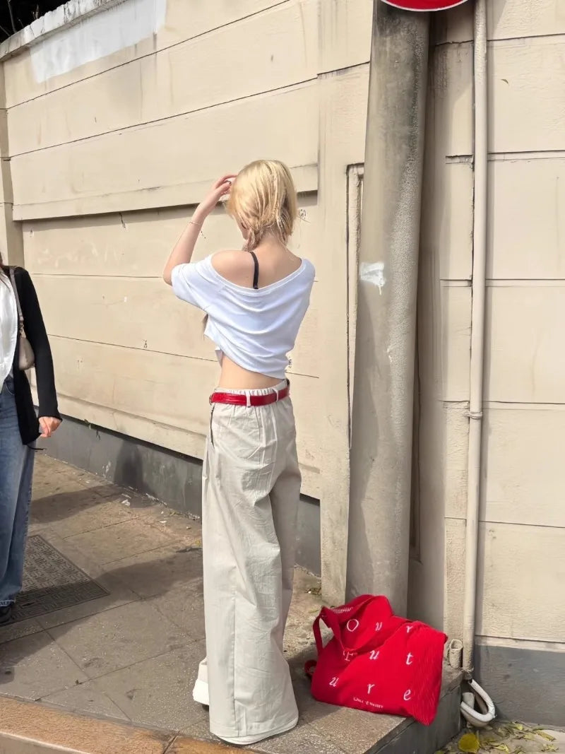 Summer Woman Cotton Outfit One Shoulder T-shirt Cuteore Streetwear Clothing Graphic T Shirts Y2k Ladies Korean Tops Kpop Tshirt