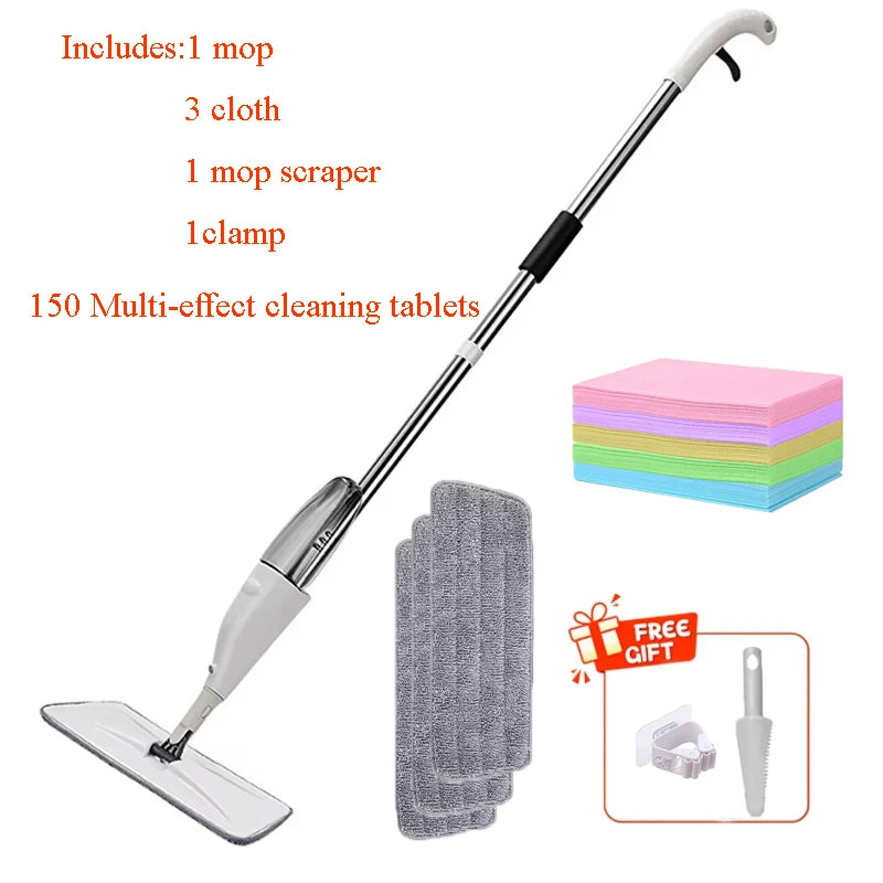 New Spray Mop Broom Set with Reusable Microfiber Pads Rotating Dry & Wet Household Flat Mops for Cleaning Home Floor Magic Tool