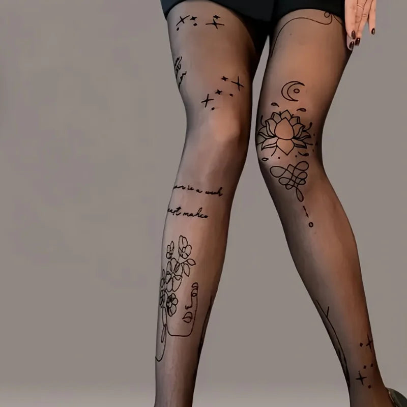 Women's Elegant Sheer Tights - Floral Print, Stretchy & Breathable Skinny Pants for Daily Wear, Fashionable Leggings
