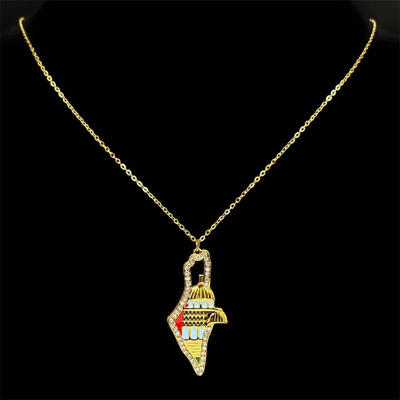 Jerusalem Palace Israel Map Necklace for Women Men Stainless Steel Gold Color Jewish Judaism Chain Jewelry collares
