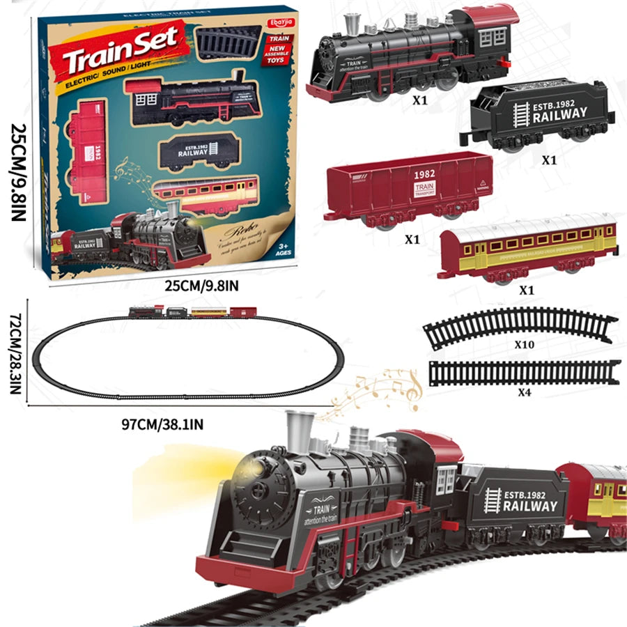 Electric Train Rail Car Simulation Retro Model Train High Speeds Rail Toy Boy Set