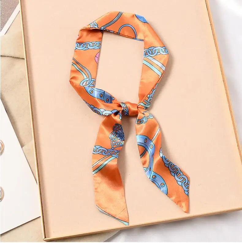 Skinny Silk Scarf Hair Strip Silk Ribbon Small Neck Scarves Bag Handle Ribbon Scarf Kerchief Ladies Ribbon Hair Band Small Scarf