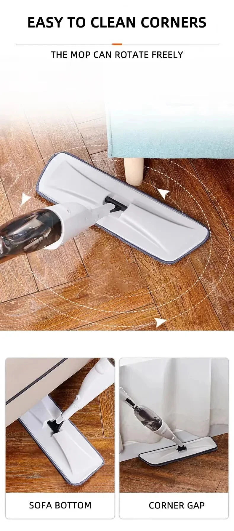 New Spray Mop Broom Set with Reusable Microfiber Pads Rotating Dry & Wet Household Flat Mops for Cleaning Home Floor Magic Tool