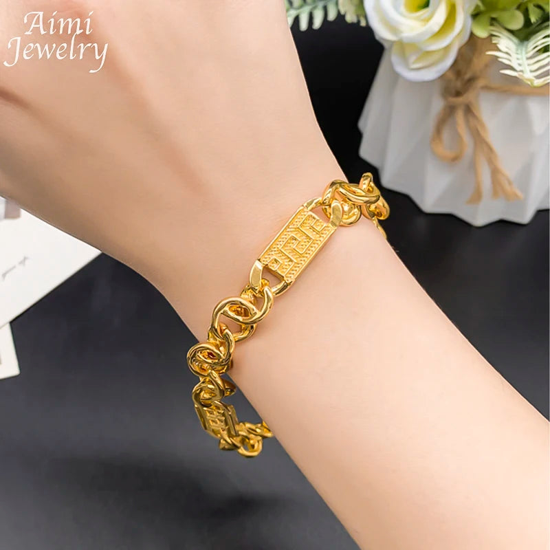 Hip Hop Trendy African Jewelry Sets for Men Women Chunky Necklace Bracelet Gold Plated Fashion Jewellery for Party Daily Gifts