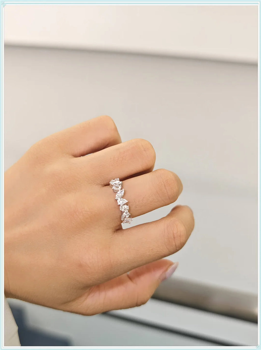 18K Gold Ring Grow Diamond CVD Lab Grow Diamond HPHT shaped diamond row ring couples wedding ring Female factory wholesale