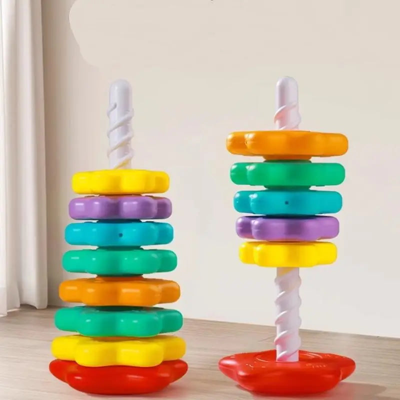 Montessori Baby Tower Game; Spinning and Stacking Rainbow Puzzle; Motor Skill Development; Kids Gift