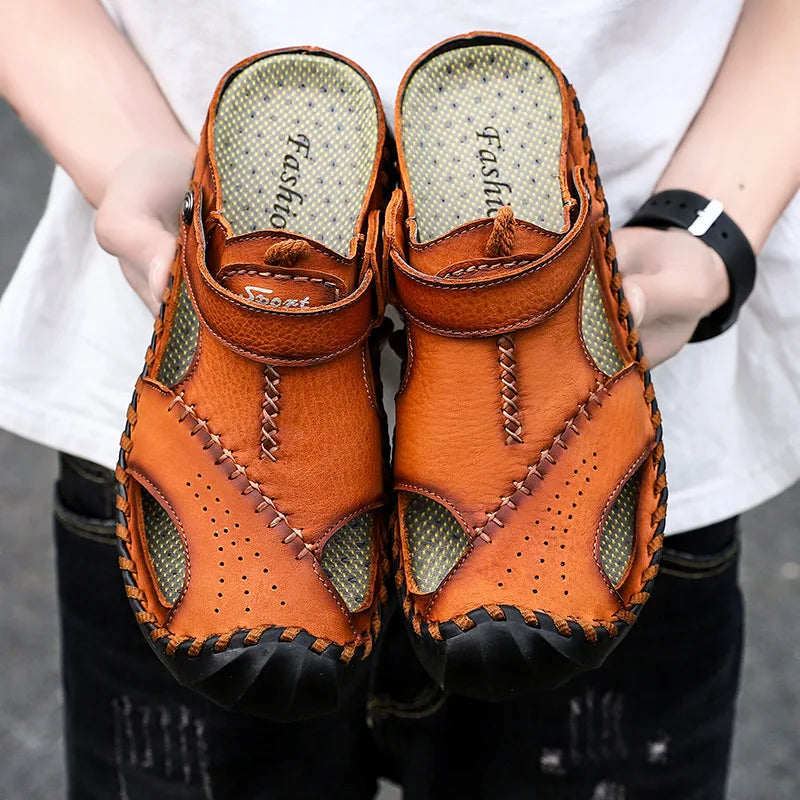 2023 Sandals Summer Men Leather  Classic Men Shoes Slippers Soft Sandals Men Roman Comfortable Outdoor Walking Footwear