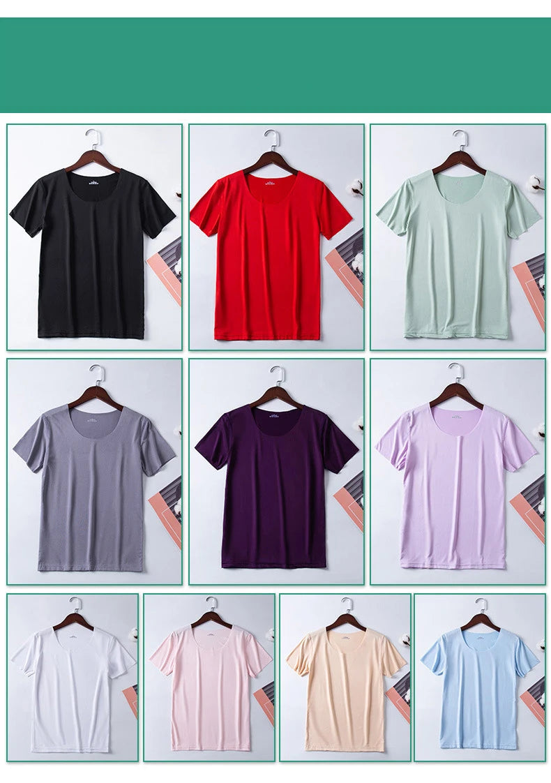 Summer Women T-shirts Ice Silk T-shirt Vest Short Sleeve Tank Fashion Woman Blouses 2023 Slim y2k Tops Undershirt Woman Clothes