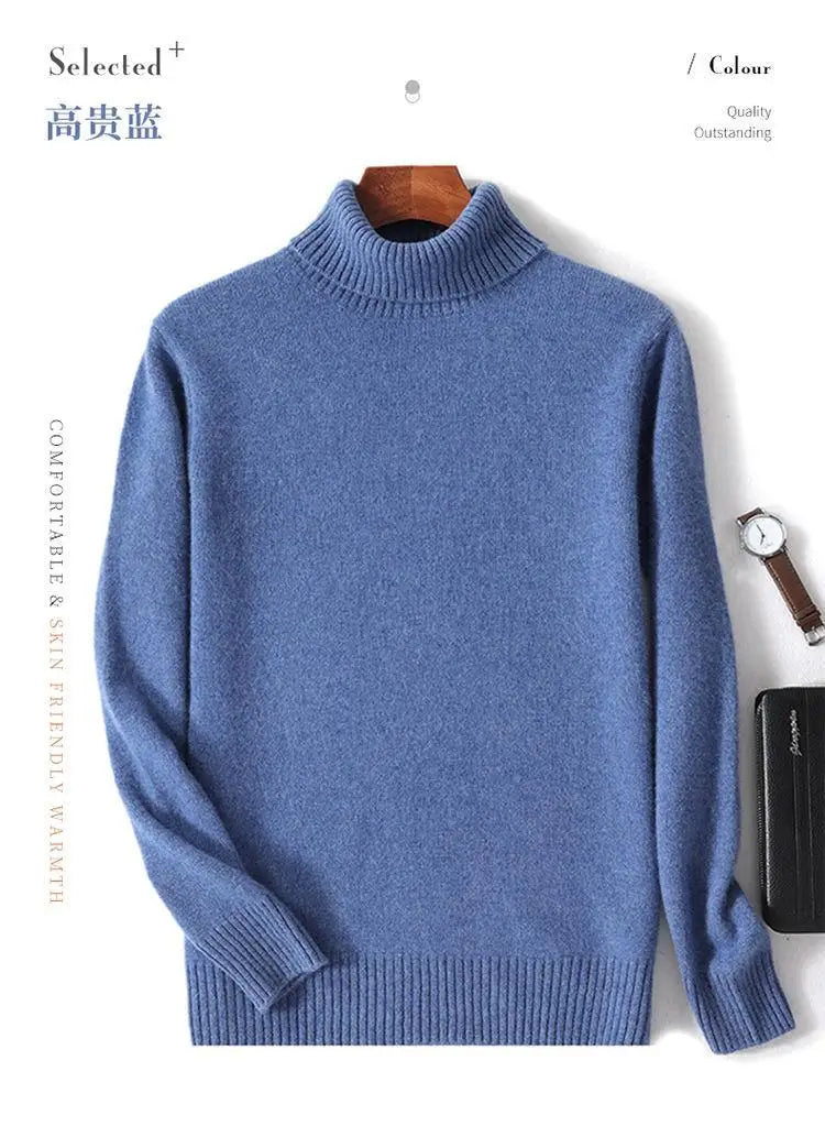High-neck Men's 100% Pure Cashmere Sweater Autumn Winter Thick and Loose Knitted High-end Base Layer Men's All-cashmere Sweater