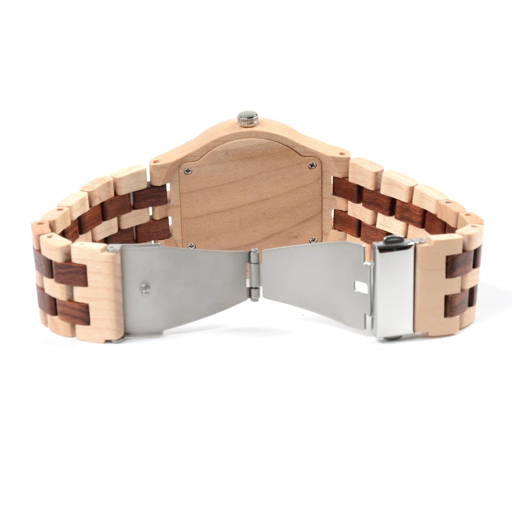 Men's Wooden Watches Handmade Date Display Analog Quartz Luminous Wristwatch