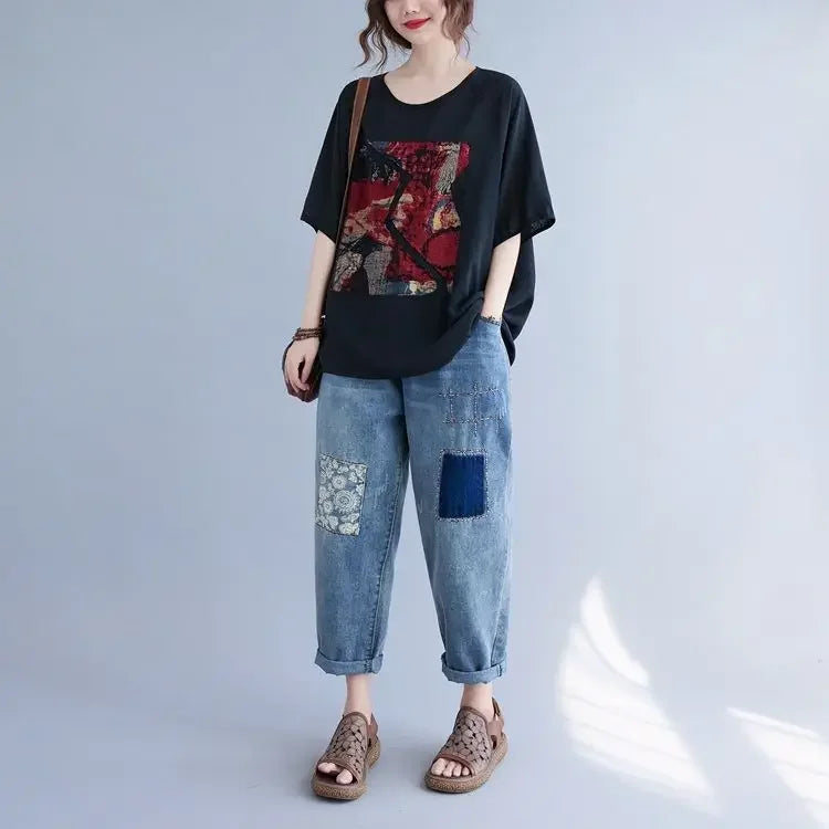 Women summer 2025 new short-sleeved thin loose T-shirt top