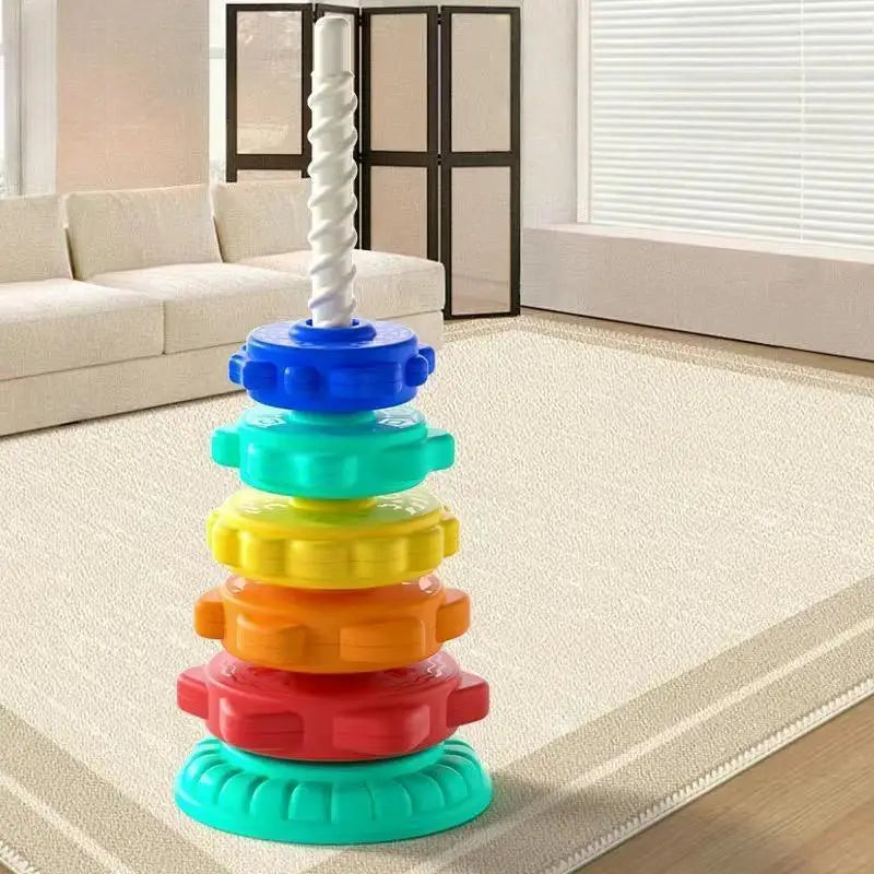 Montessori Baby Tower Game; Spinning and Stacking Rainbow Puzzle; Motor Skill Development; Kids Gift