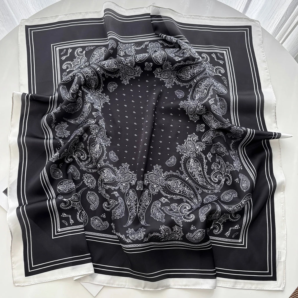 Silk Feeling Square Scarf Women Fashion Paisley Neckerchief Bandana Shawl Scarves Wrap Head Kerchief Hair Band Lady Ties