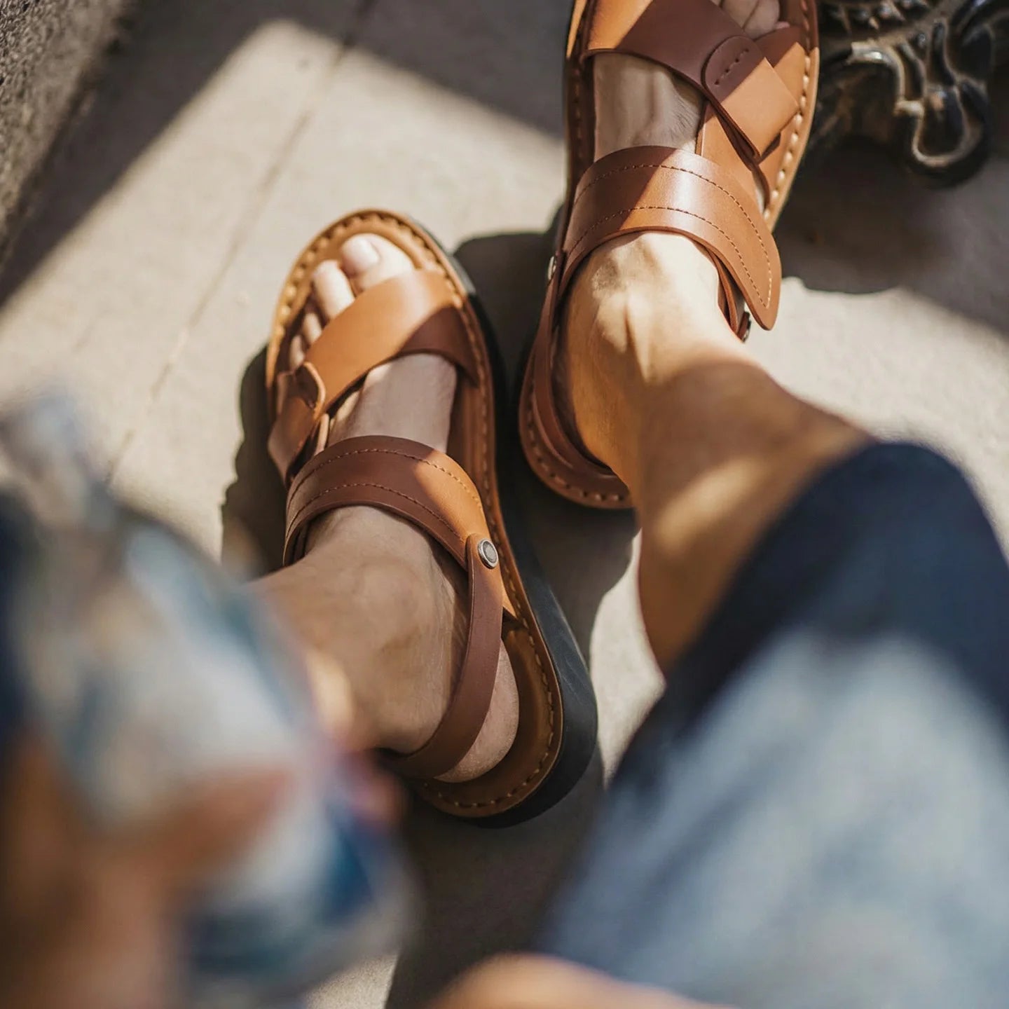 Maden Men's Summer Outdoor Sandals 2-in-1 Beach Slides Synthetic Leather Business Casual Driving Shoes Brown Adjustable Sandals