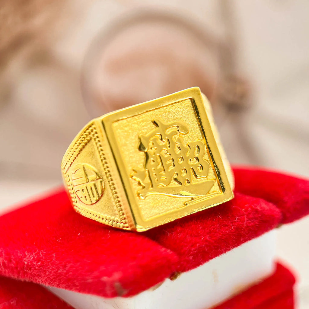 Luxury 24K 9999 Pure Gold real gold Money Ring Men's Square Ring