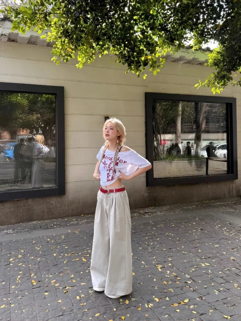 Summer Woman Cotton Outfit One Shoulder T-shirt Cuteore Streetwear Clothing Graphic T Shirts Y2k Ladies Korean Tops Kpop Tshirt