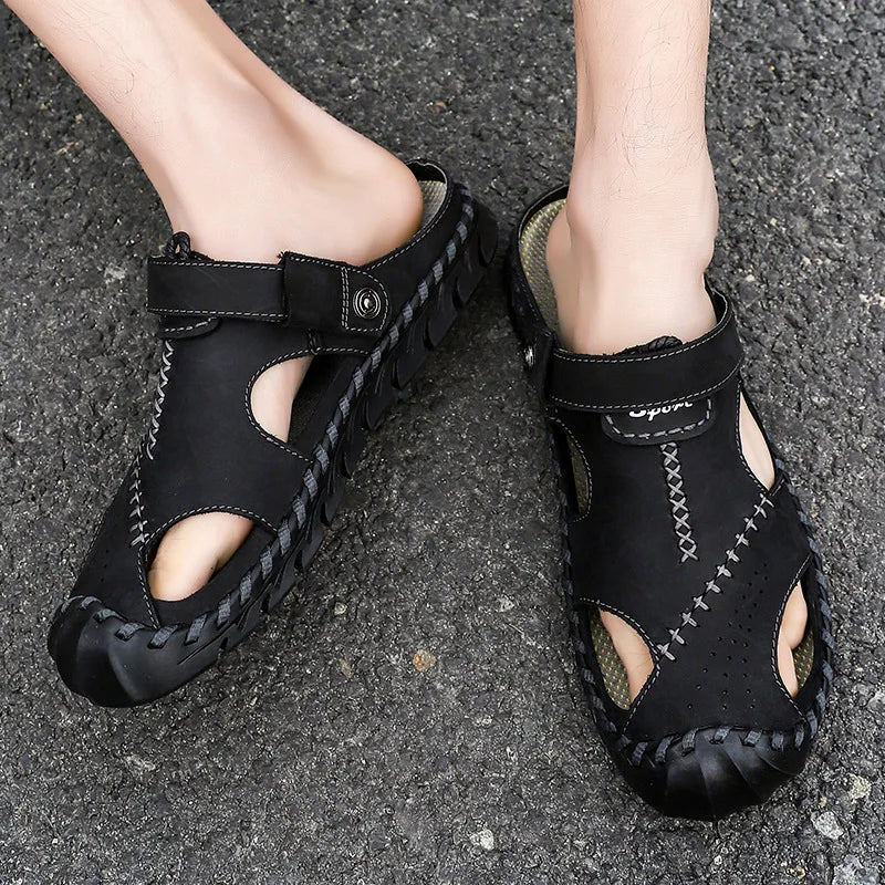 2023 Sandals Summer Men Leather  Classic Men Shoes Slippers Soft Sandals Men Roman Comfortable Outdoor Walking Footwear