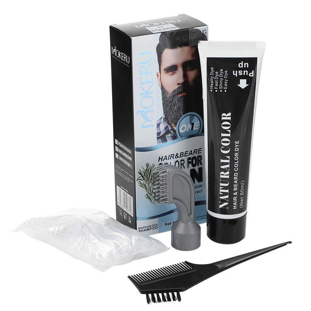 1Sets 3 Minutes Black Beard Dye Cream With Comb 80ml Rosemary Natural Black Beard Dye Shampoo Pure Instant Hair Dye Cream