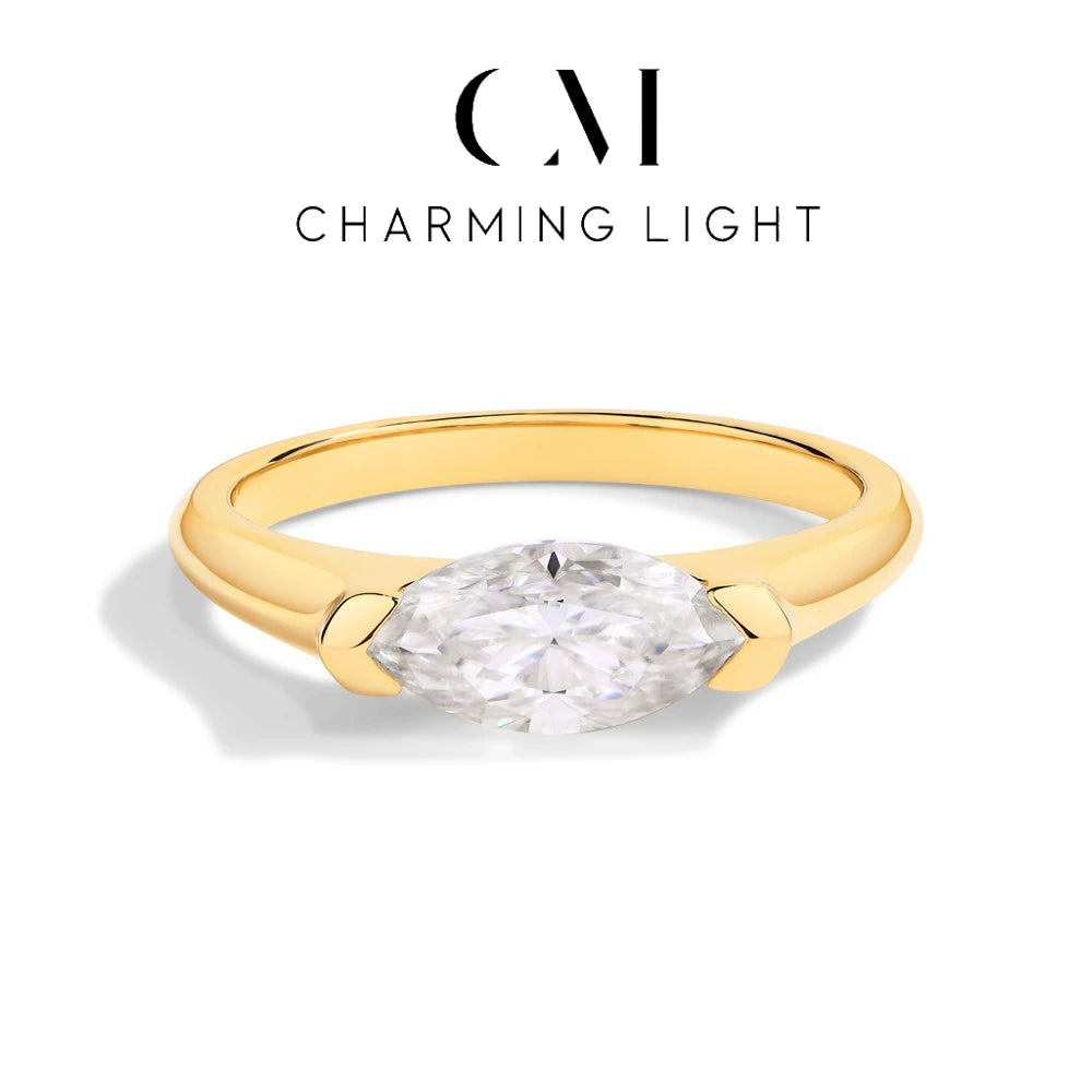 CHARMING Luxury Pure 10K 14K 18K Gold Moissanite Ring Lab Diamond Marquise Cut for Men Women Engagement Party Fine Jewelry Gifts