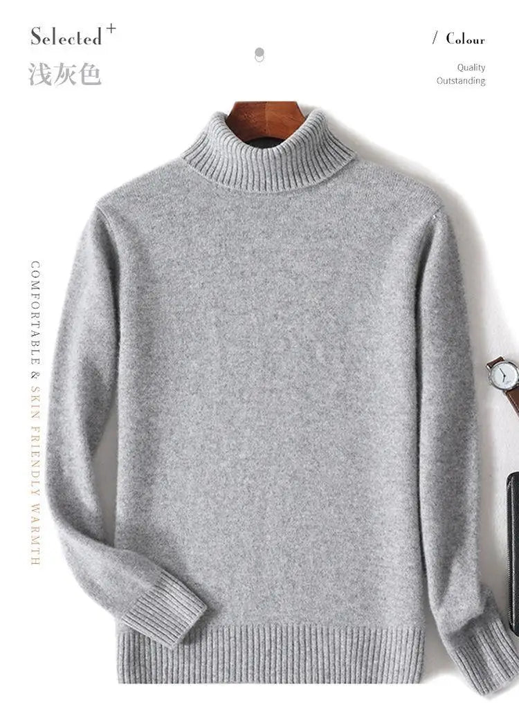 High-neck Men's 100% Pure Cashmere Sweater Autumn Winter Thick and Loose Knitted High-end Base Layer Men's All-cashmere Sweater