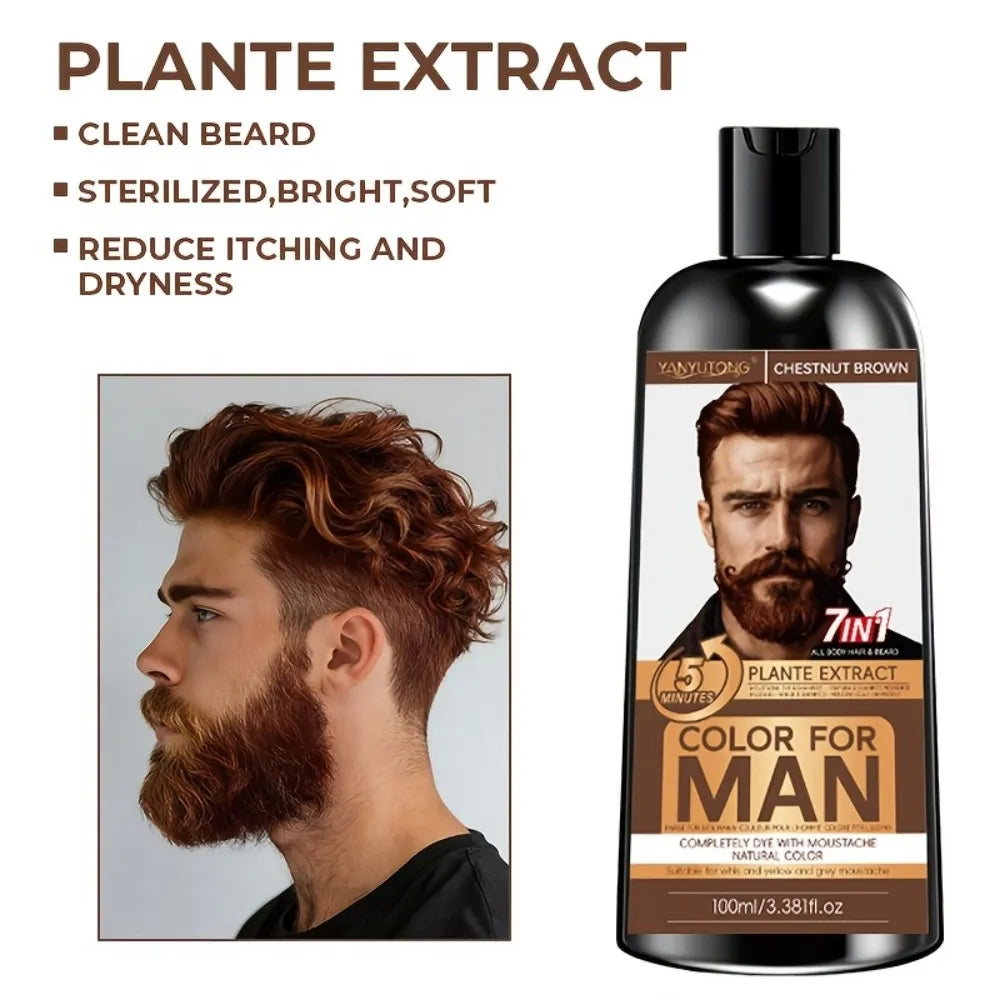 7-in-1 Men's Beard Dye Water, Mild Plant Pigment Men's Beard Natural Hair Color Dye, Portable Coloring,
