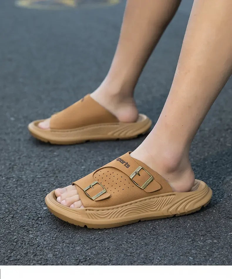 New Business Style Sandals For Men Handmade One Strap Slides Casual Outdoor Beach Walking Comfortable Non-Slip Footwear