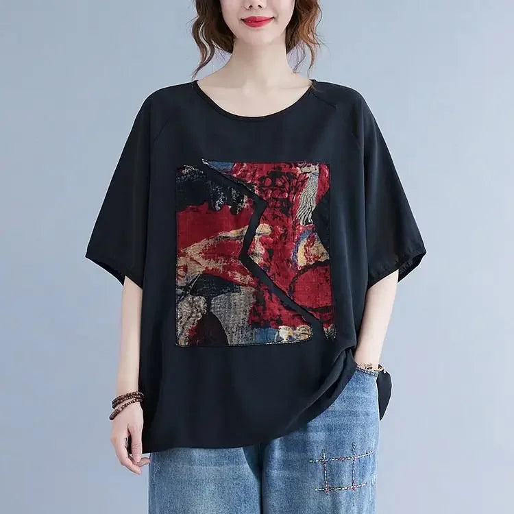 Women summer 2025 new short-sleeved thin loose T-shirt top