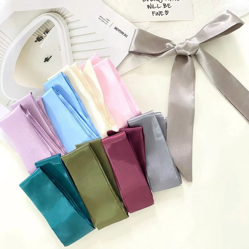 4.5x100cm Long Skinny Hair Scarf Women Imitation Silk Satin Headband Cute Neckerchief Solid Colors Ladies Fashion Bag Scarves