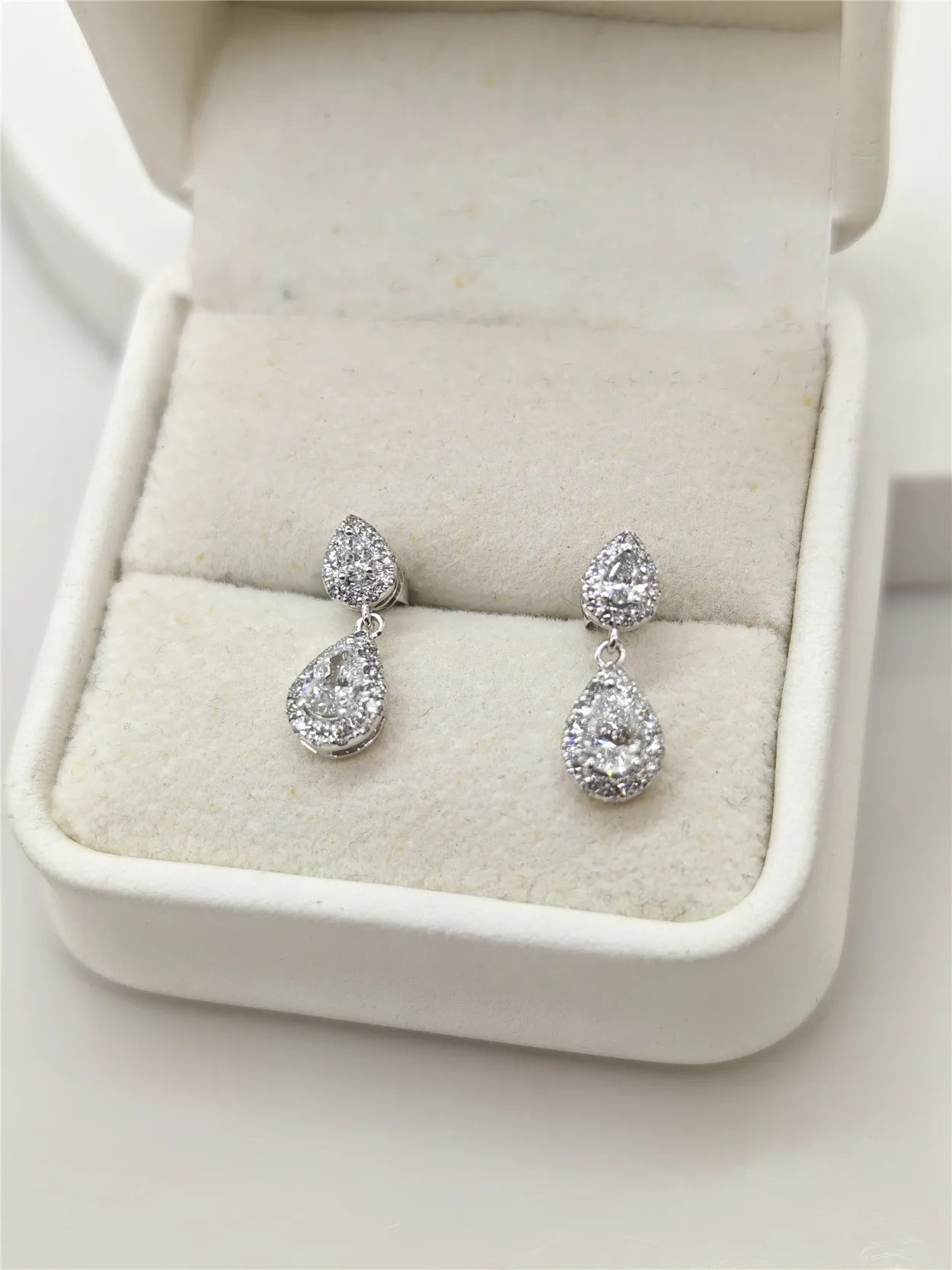 14K Gold Lab-Grown Diamond Two-Stone Drop Earrings, Pear-Cut 0.5CT Diamond Earrings, Fine Jewelry Customization Wholesale