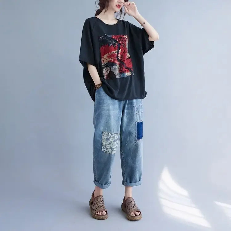 Women summer 2025 new short-sleeved thin loose T-shirt top