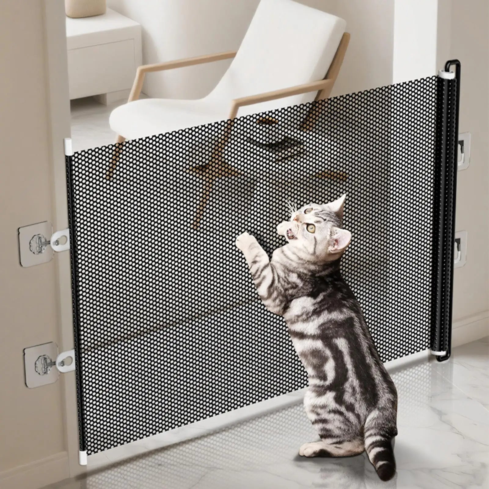 Baby Gate for Stairs Indoor Retractable Stair Barrier 49 Inch Wide Childproof No Drilling Gate for Kitten Puppy House Yard