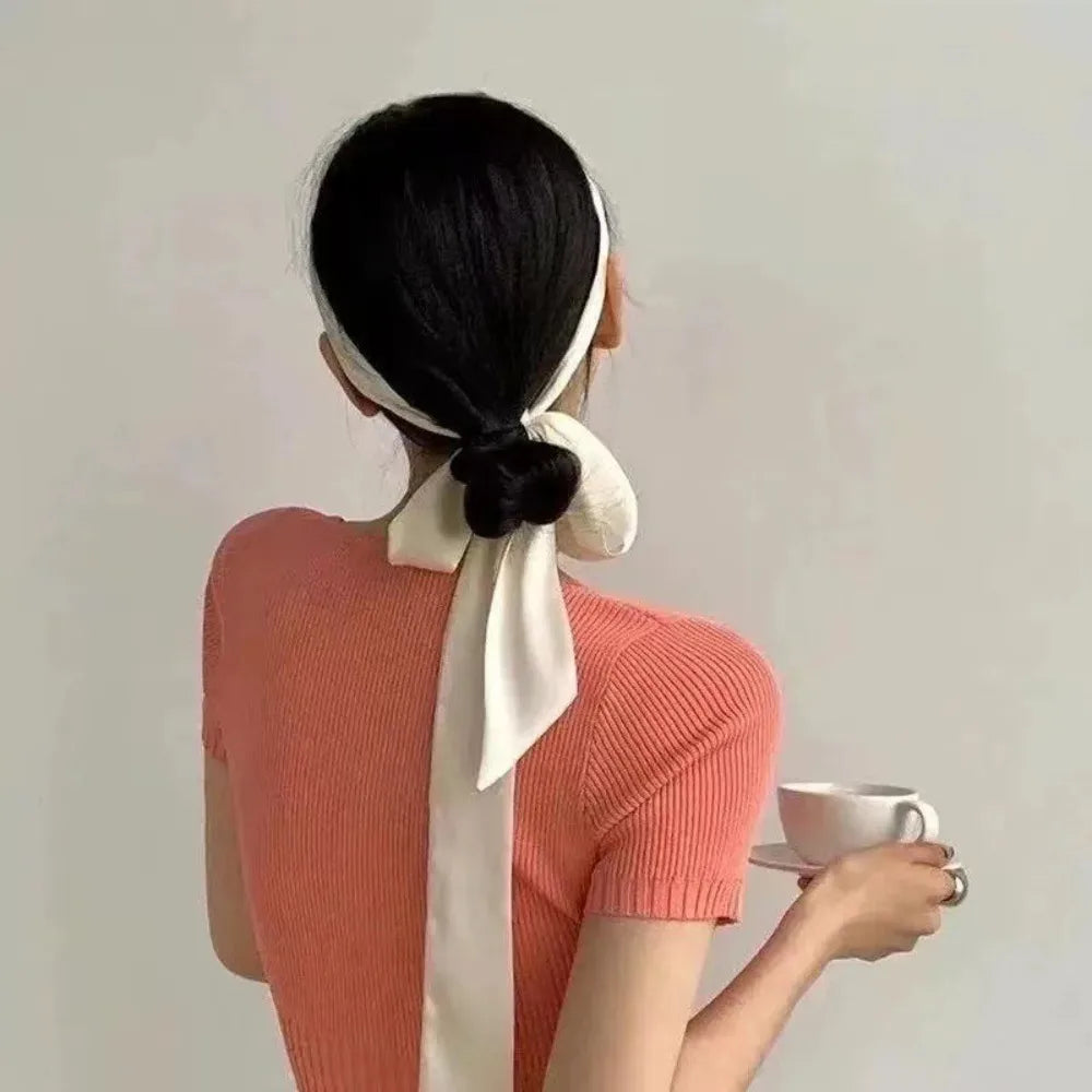 Delicate Long Hair Scarf Favor Silk Headband Hair Wrap Solid Color Elegant Ribbon Party Scrunchies