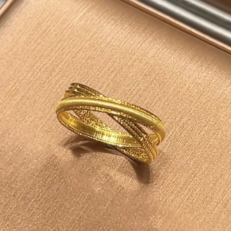 9999 24K real gold live cross brushed ring fashion trend high-end light luxury personality versatile ring jewelry