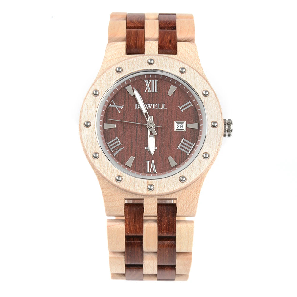 Men's Wooden Watches Handmade Date Display Analog Quartz Luminous Wristwatch