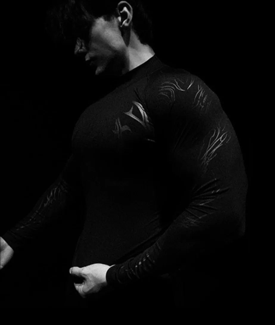 Men's High-neck Printed Tight-fitting Clothes For Fitness Training Quick-drying Clothes Elastic And Breathable For Exercise