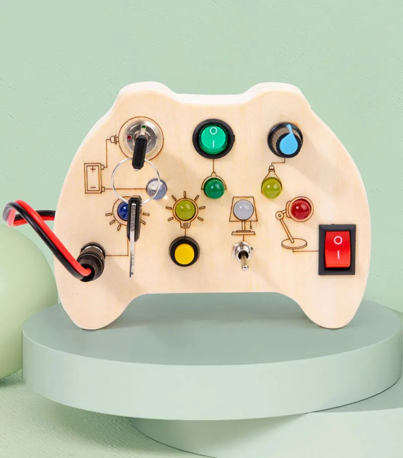 Montessori Busy Board Sensory Toys Wooden With LED Light Switch Control Board Travel Activities Children Games For 2-4 Years Old