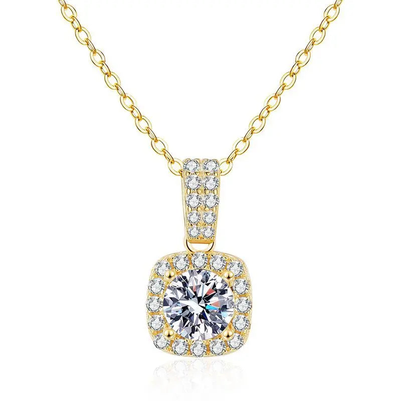 Luxury 100% Real 18k Gold  Women's Diamond Pendant Necklace Square D Moissanite Necklace