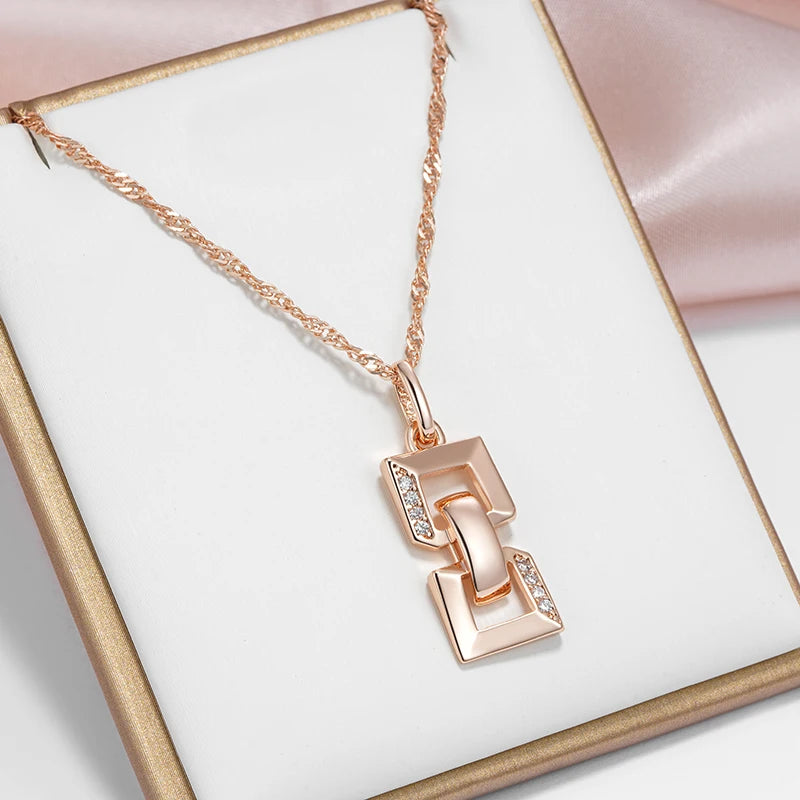 SYOUJYO Square Chain Shape Clossy Natural Zircon Necklaces For Women 585 Rose Gold Color Fine Jewerly