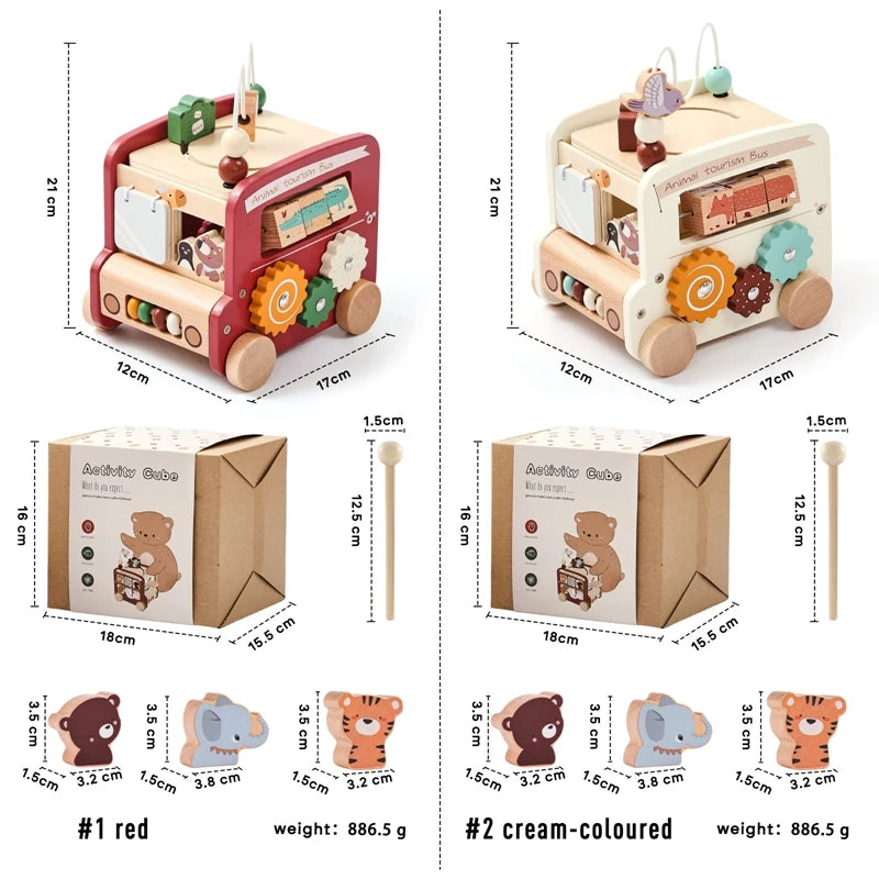 Montessori Wooden Children Toys Busy Toys Educational Games Bus 5 in 1 Busy Box Toys Montessori Baby Toys 0 12 months Gifts Kids