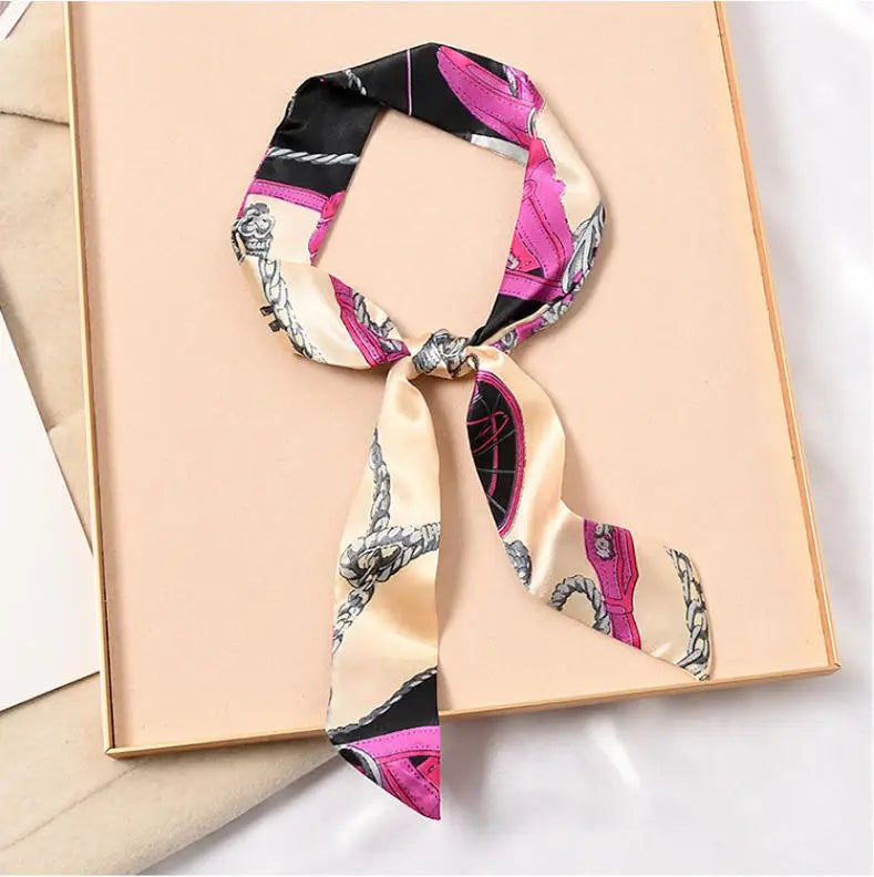 Skinny Silk Scarf Hair Strip Silk Ribbon Small Neck Scarves Bag Handle Ribbon Scarf Kerchief Ladies Ribbon Hair Band Small Scarf