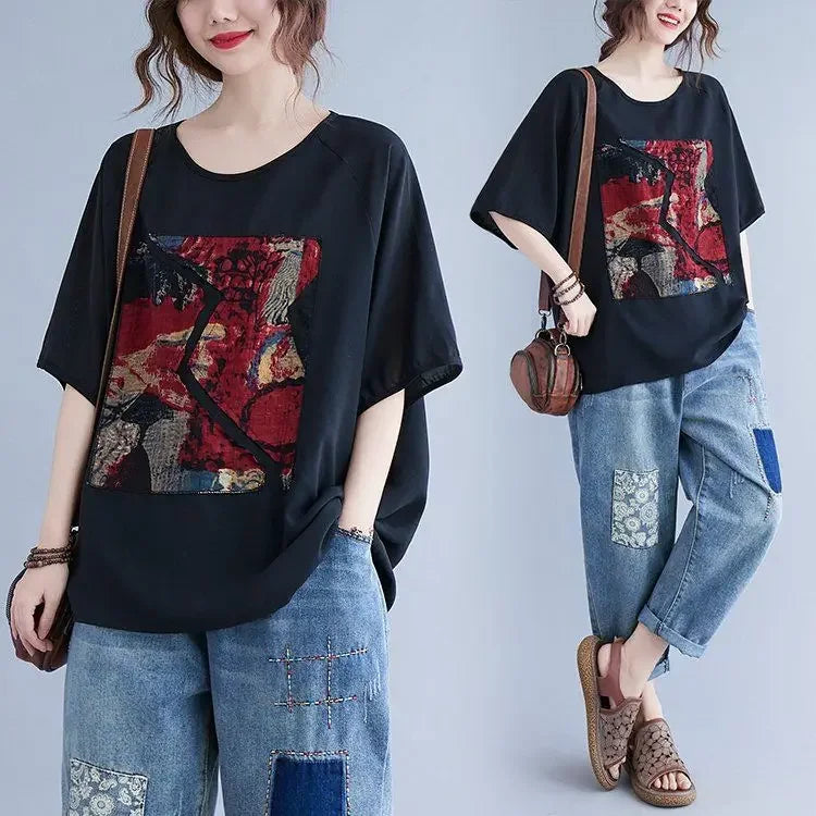 Women summer 2025 new short-sleeved thin loose T-shirt top