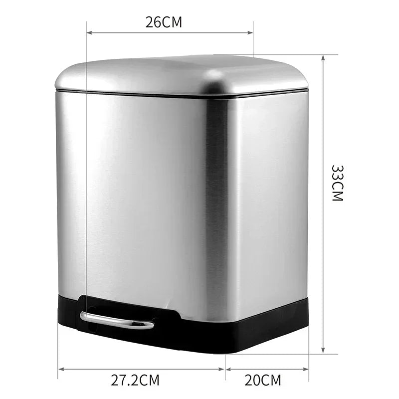 Kitchen Waste Bin 9L, Square Pedal Trash Can with Cover, Stainless Steel Double Bucket Design for Efficient Waste Disposal