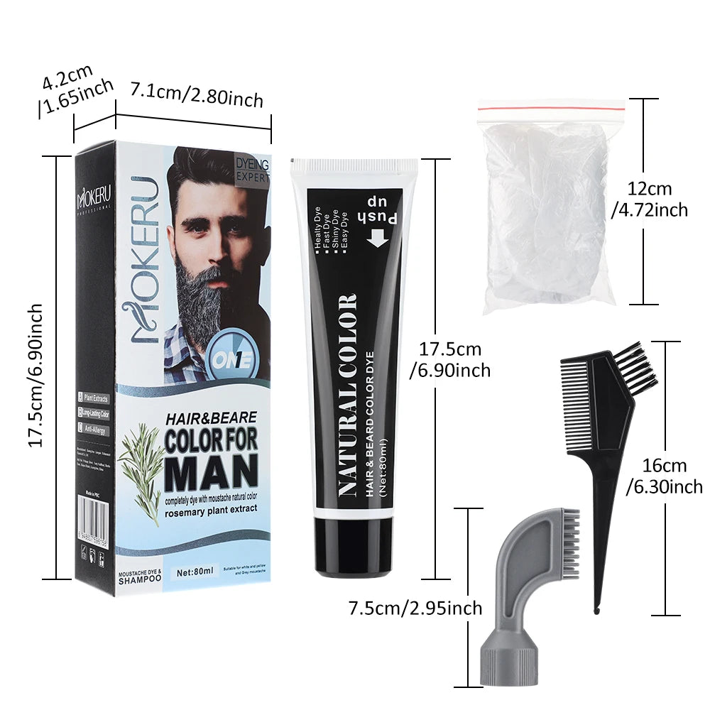 1Sets 3 Minutes Black Beard Dye Cream With Comb 80ml Rosemary Natural Black Beard Dye Shampoo Pure Instant Hair Dye Cream