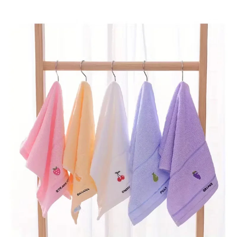 Set of 5 Soft Cotton Embroidered Fruit Theme Hand Towels - Ultra soft, absorbent and quick drying face towel with design