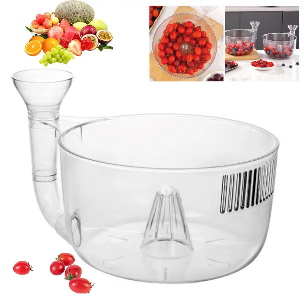 Automatic Washer Bowl Portable Fruit Cleaner With Strainer Fast Draining Kitchen Colander Rinser Fruit Wash Basket Berries Wash