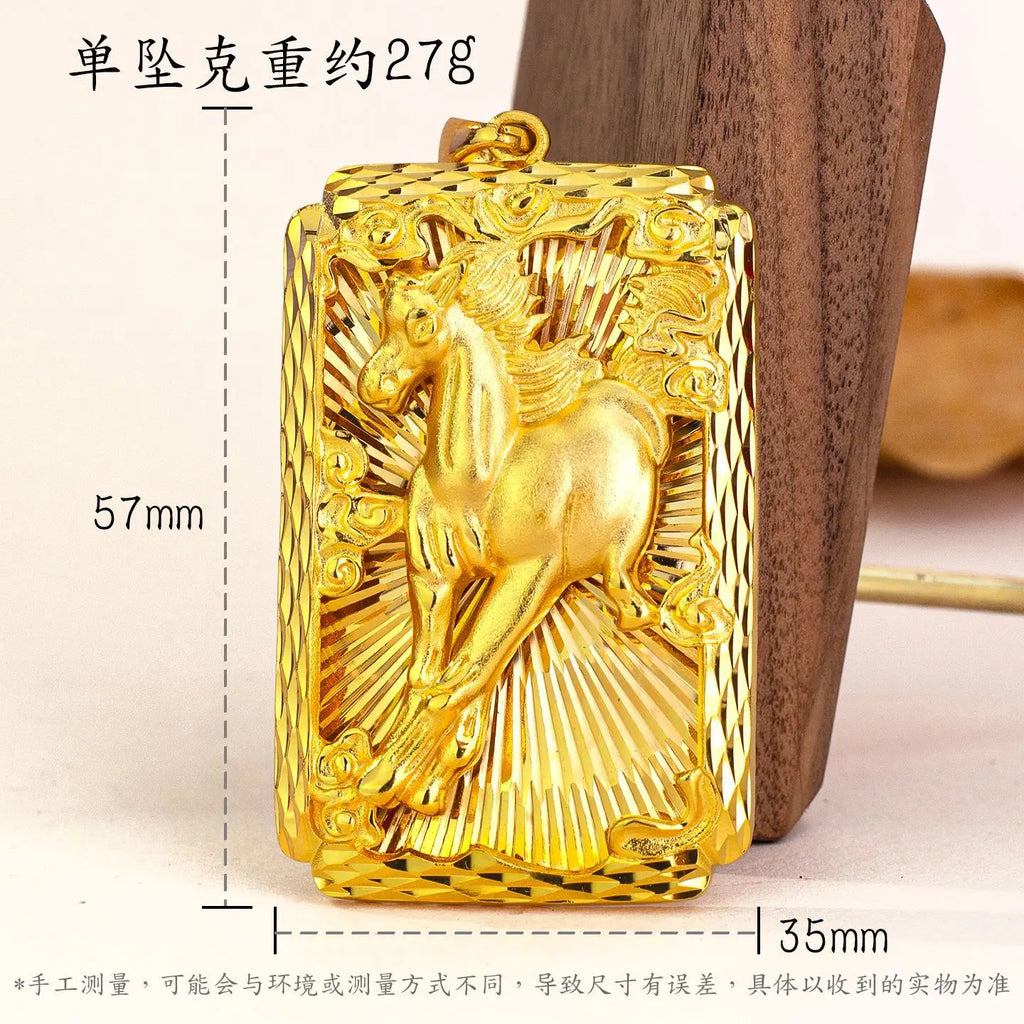 Luxury 24K 9999 Pure Gold real gold Men's Horse to Success Pendant Necklace