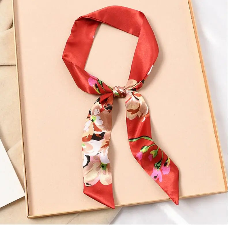 Skinny Silk Scarf Hair Strip Silk Ribbon Small Neck Scarves Bag Handle Ribbon Scarf Kerchief Ladies Ribbon Hair Band Small Scarf