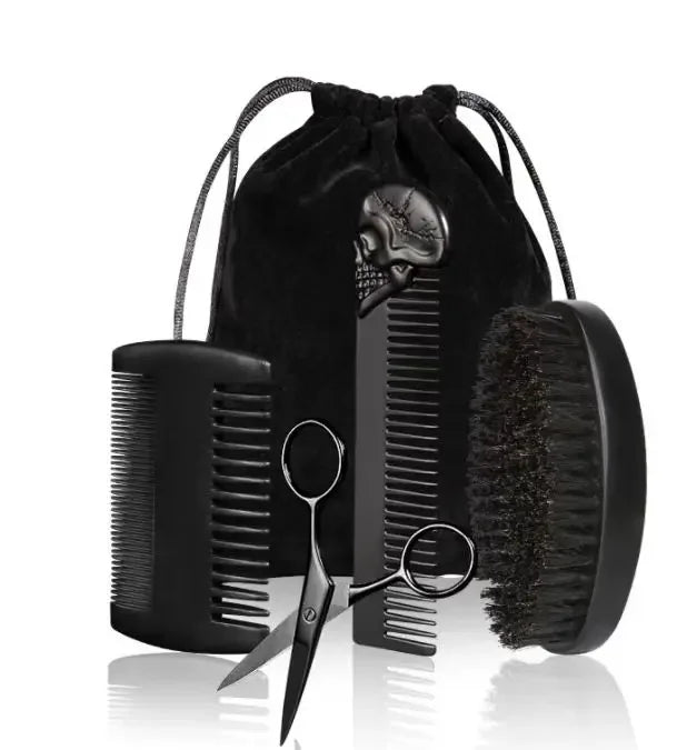 Boar Bristle Wood Beard Brush Kits With Gift Bag Professional Soft Hairdresser Shaving Brush Comb Set Men Mustache Combs