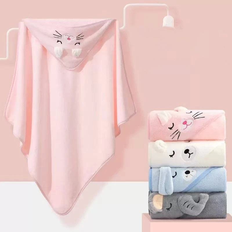 Toddler Bathrobe Infant Bath Towel Boy Girl Blankets Swaddle With Hood Cartoon Coral Fleece Towel Blanket Newborn Kids Bedding