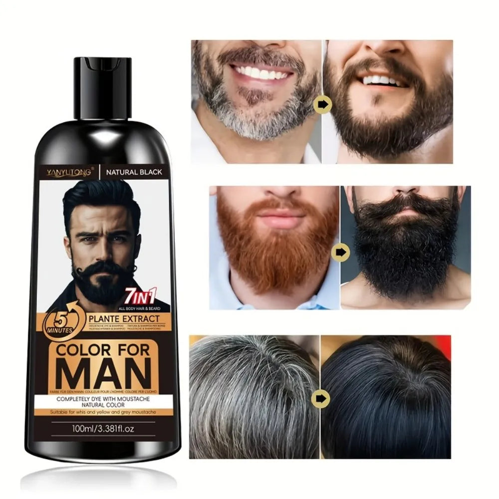 7-in-1 Men's Beard Dye Water, Mild Plant Pigment Men's Beard Natural Hair Color Dye, Portable Coloring,